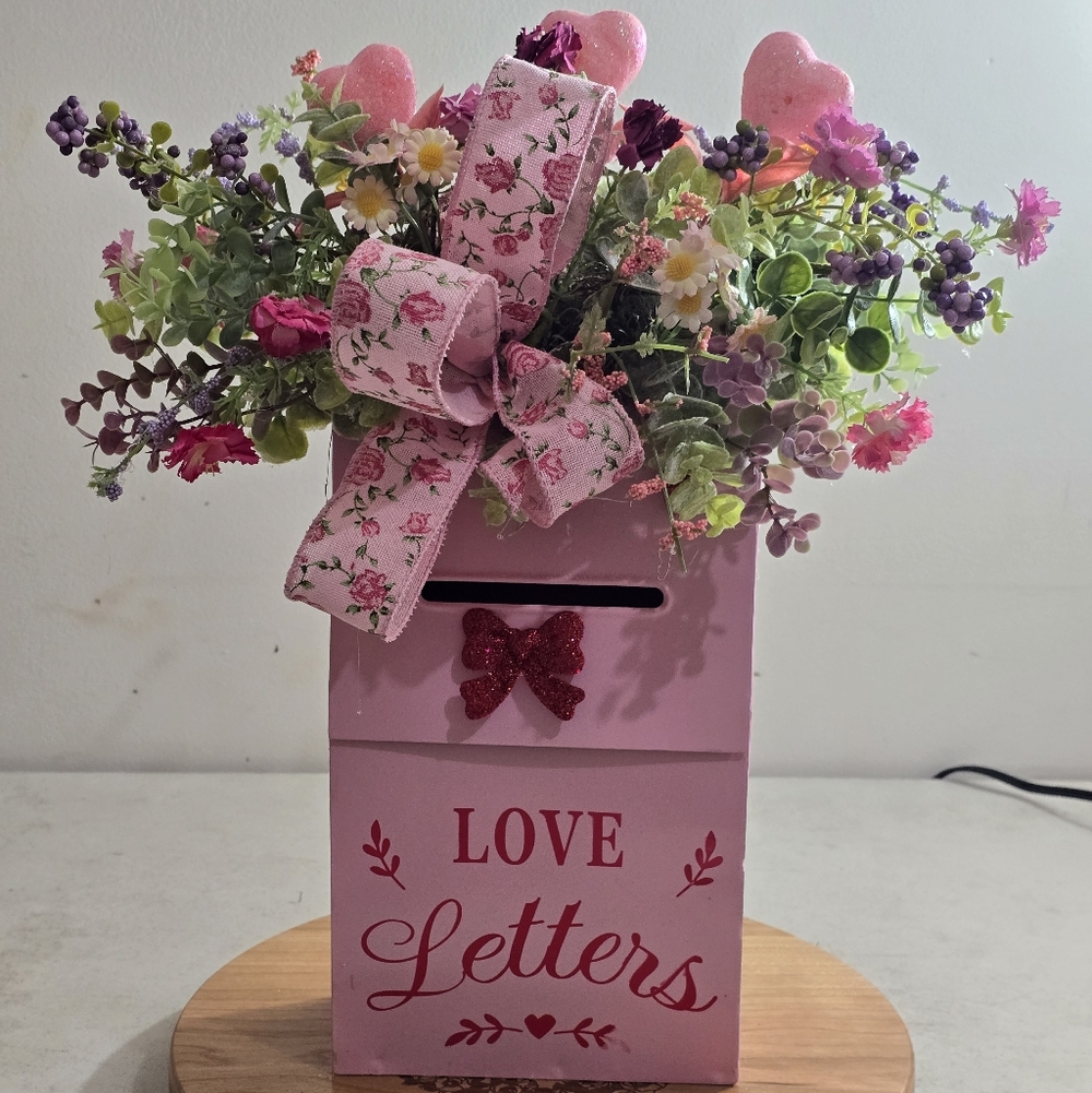 Pink Love Letters Box with Floral Arrangement